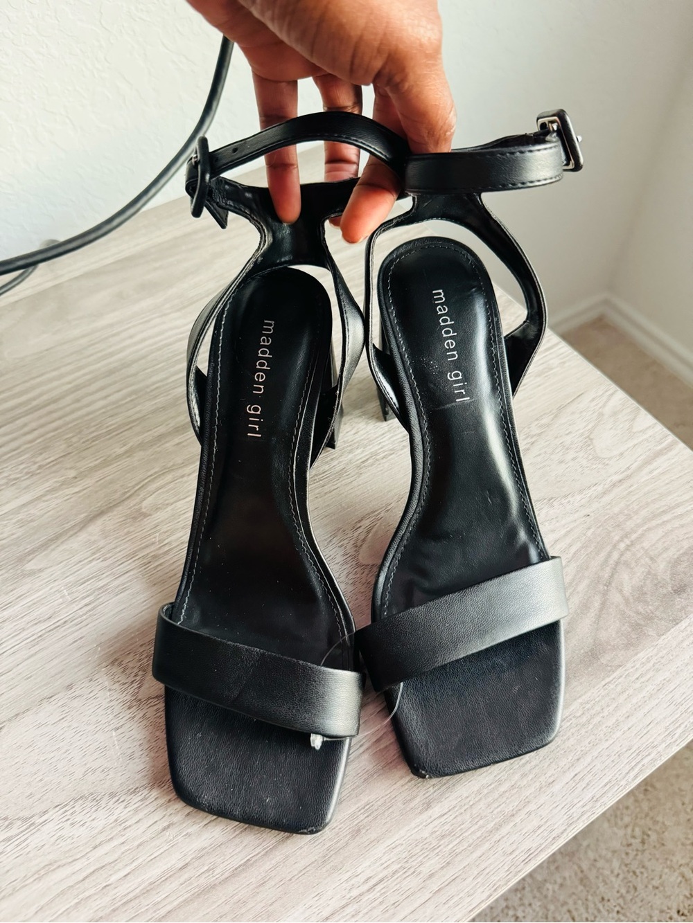 Madden Girl Black Square-Toe Ankle-Strap Heels size 7